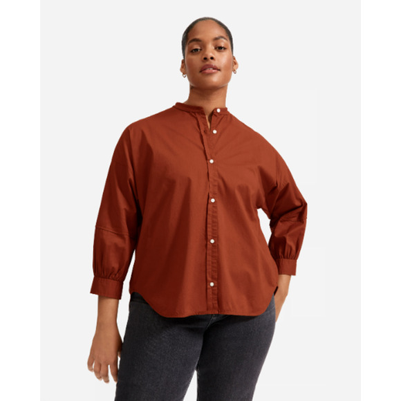 Everlane NWT The Collarless Air Button Down 3/4 Sleeve Shirt Tortoiseshell Sz 14 - Picture 1 of 10